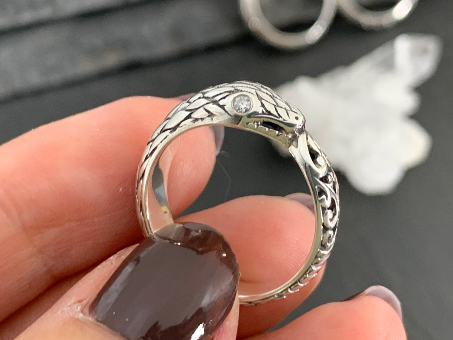 Sterling Silver Snake Ring • Serpent Wrap Ring with Gemstone Eyes • Gothic Jewelry