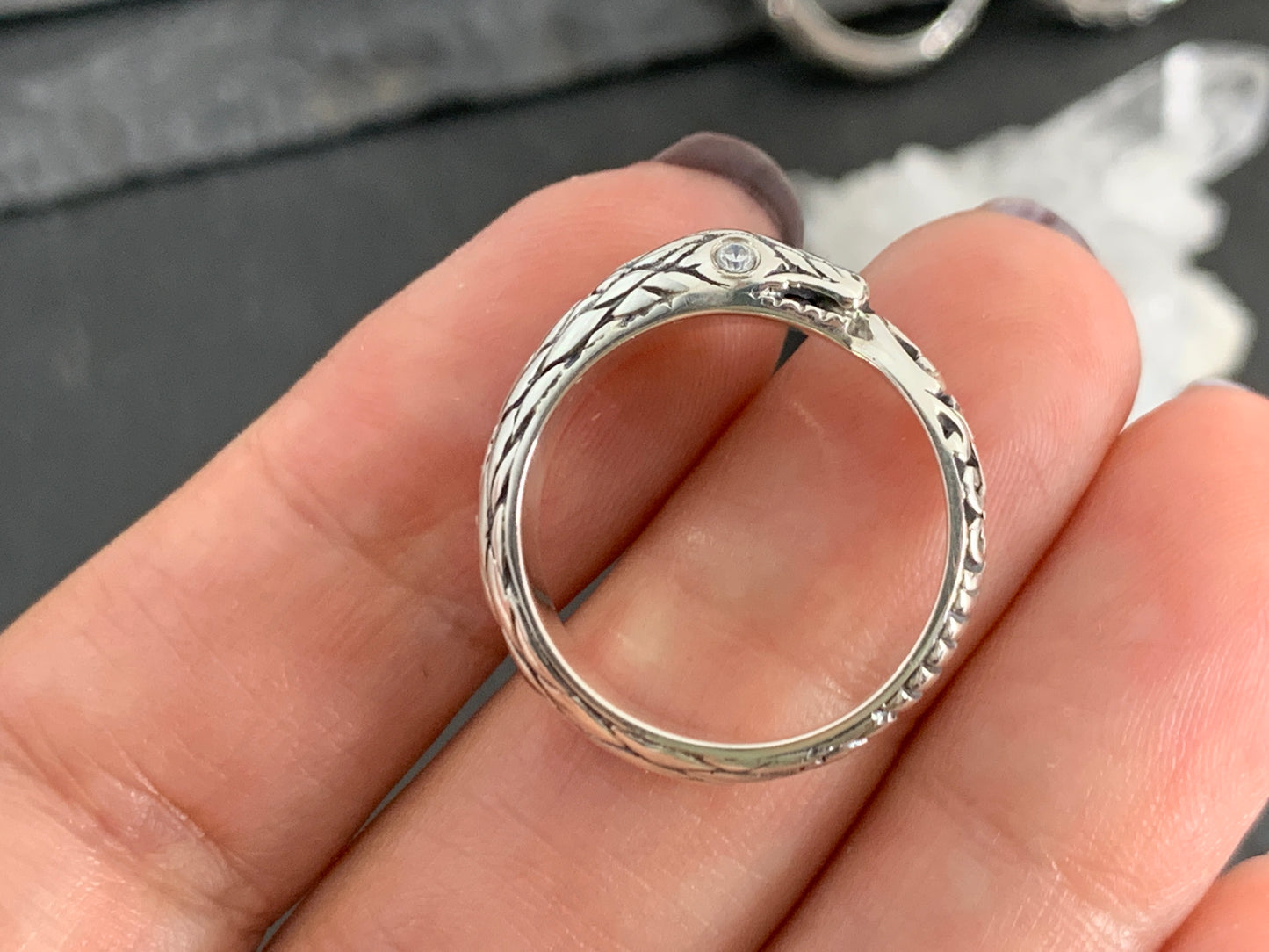 Sterling Silver Snake Ring • Serpent Wrap Ring with Gemstone Eyes • Gothic Jewelry