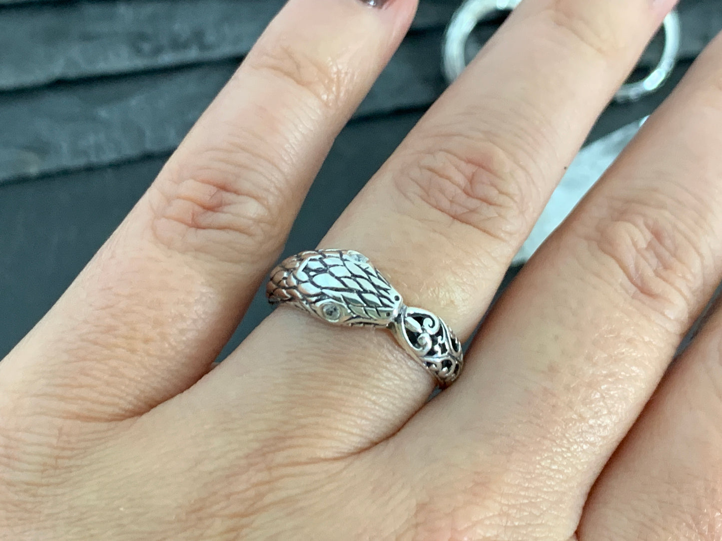 Sterling Silver Snake Ring • Serpent Wrap Ring with Gemstone Eyes • Gothic Jewelry