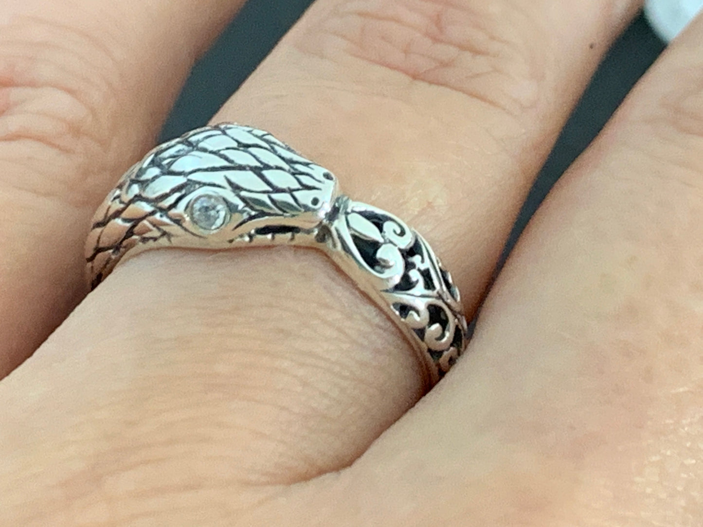 Sterling Silver Snake Ring • Serpent Wrap Ring with Gemstone Eyes • Gothic Jewelry