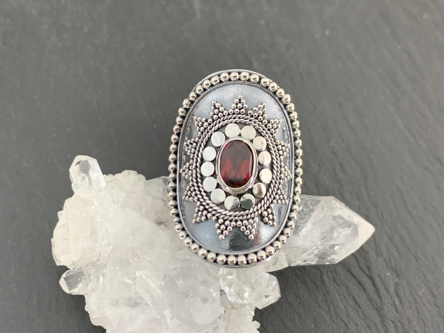 Boho Garnet Ring, Sterling Silver Statement Ring, Vintage Style Filigree Jewelry, Red Gemstone (Copy)