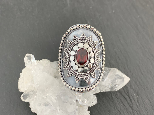 Boho Garnet Ring, Sterling Silver Statement Ring, Vintage Style Filigree Jewelry, Red Gemstone (Copy)