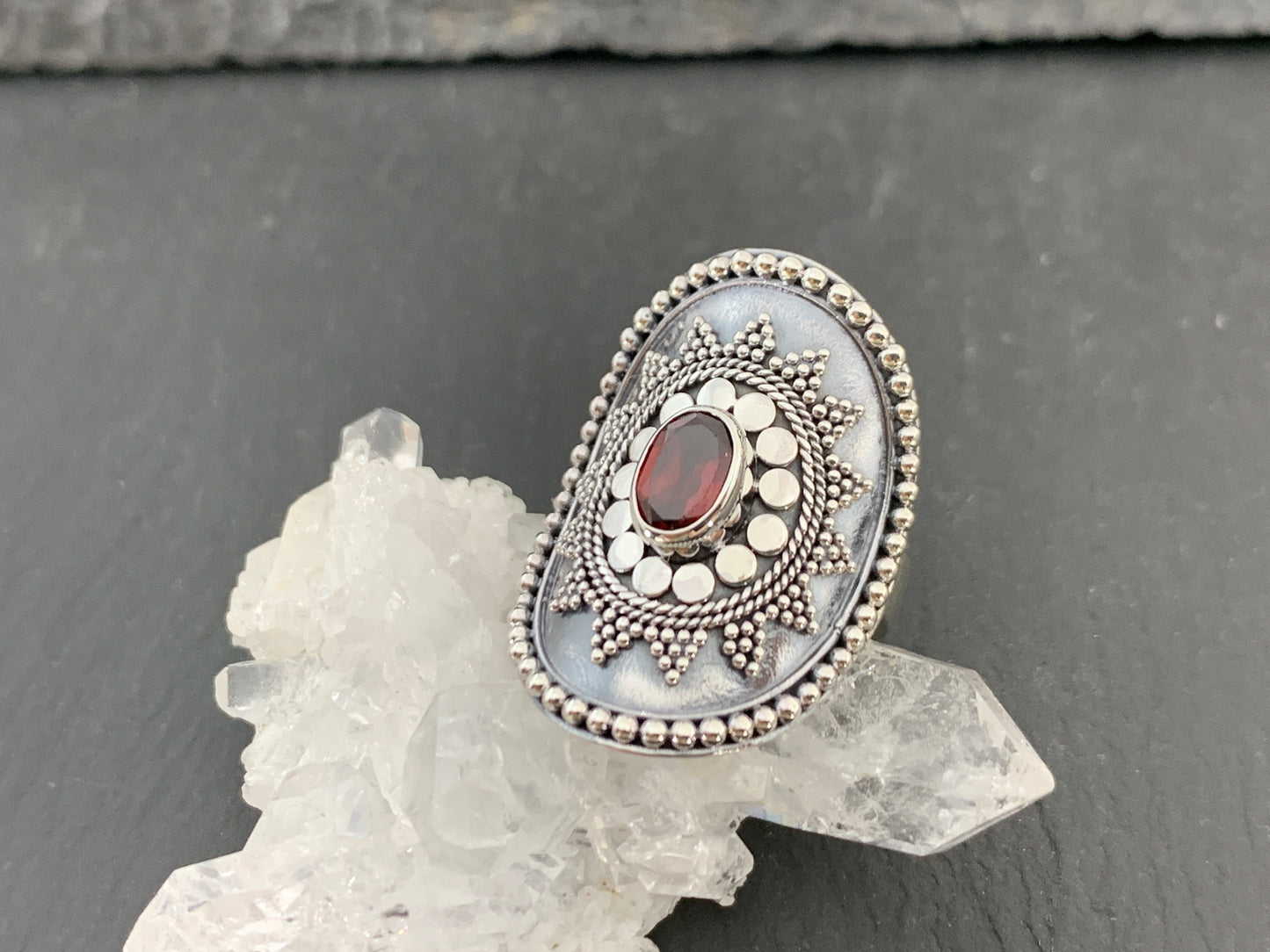Boho Garnet Ring, Sterling Silver Statement Ring, Vintage Style Filigree Jewelry, Red Gemstone (Copy)