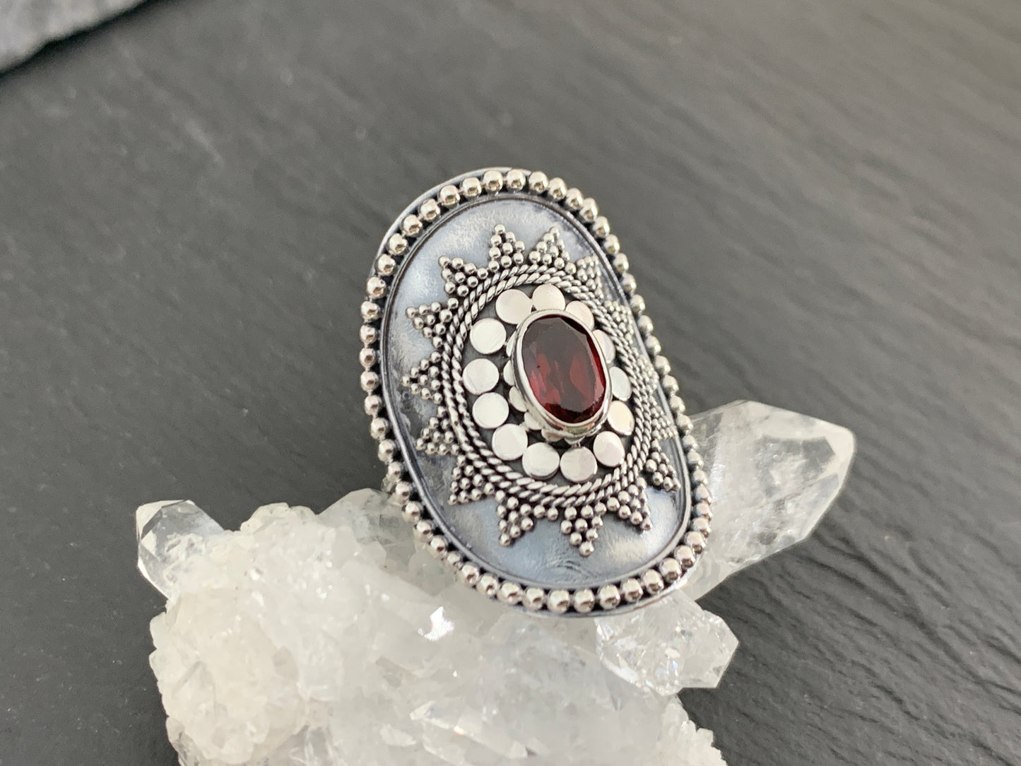 Boho Garnet Ring, Sterling Silver Statement Ring, Vintage Style Filigree Jewelry, Red Gemstone (Copy)