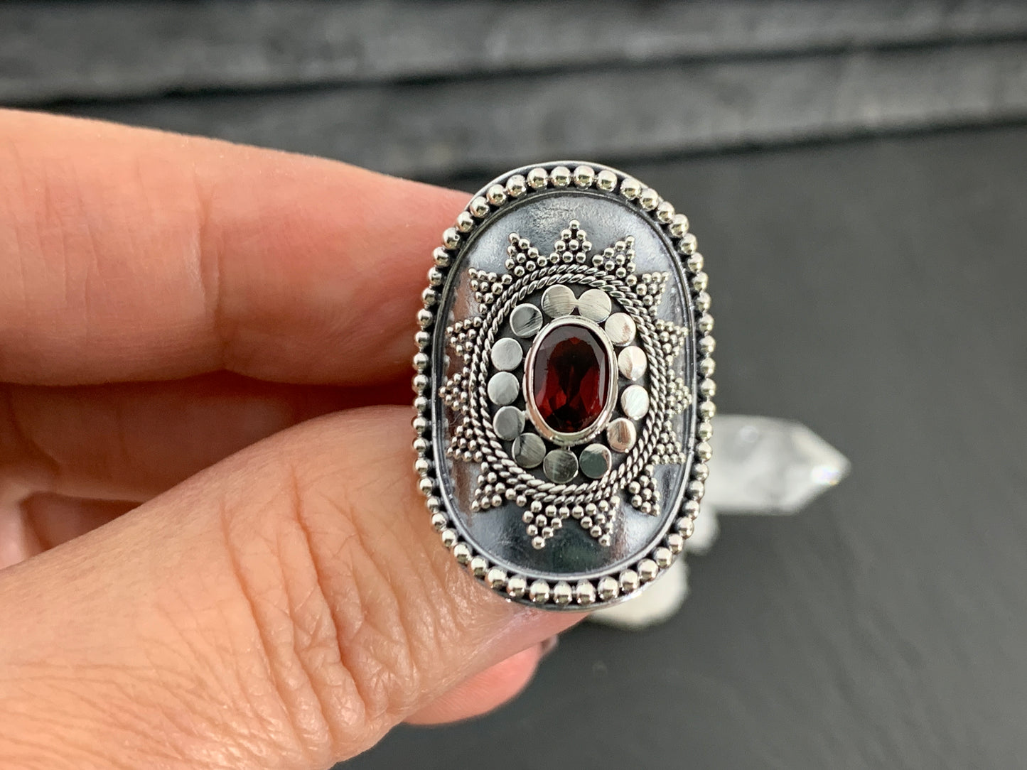 Boho Garnet Ring, Sterling Silver Statement Ring, Vintage Style Filigree Jewelry, Red Gemstone (Copy)