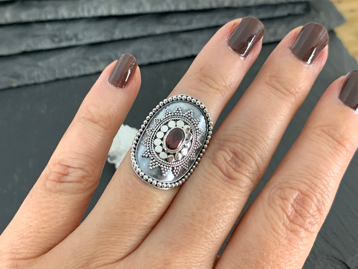 Boho Garnet Ring, Sterling Silver Statement Ring, Vintage Style Filigree Jewelry, Red Gemstone (Copy)