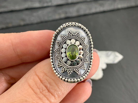 Boho Peridot Ring, Sterling Silver Statement Ring, Vintage Style Filigree Jewelry, Green Gemstone (Copy) (Copy)