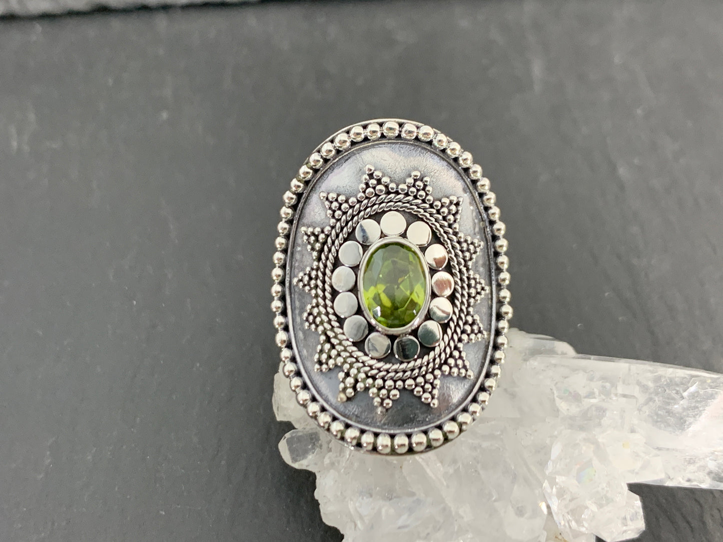 Boho Peridot Ring, Sterling Silver Statement Ring, Vintage Style Filigree Jewelry, Green Gemstone (Copy) (Copy)