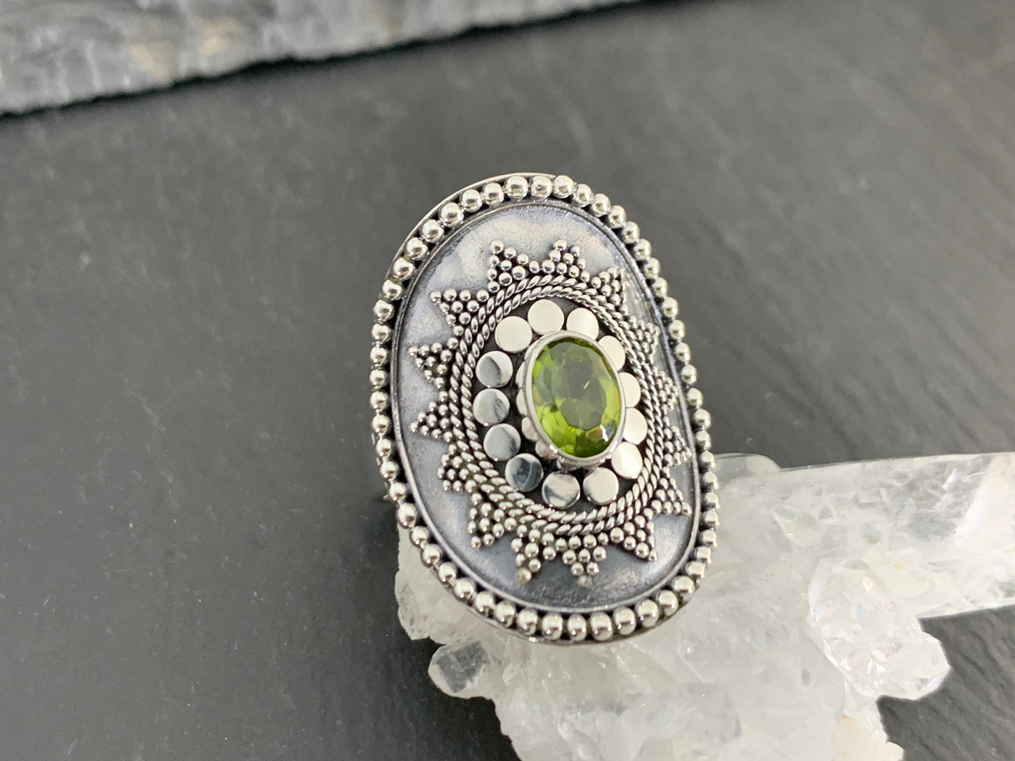 Boho Peridot Ring, Sterling Silver Statement Ring, Vintage Style Filigree Jewelry, Green Gemstone (Copy) (Copy)