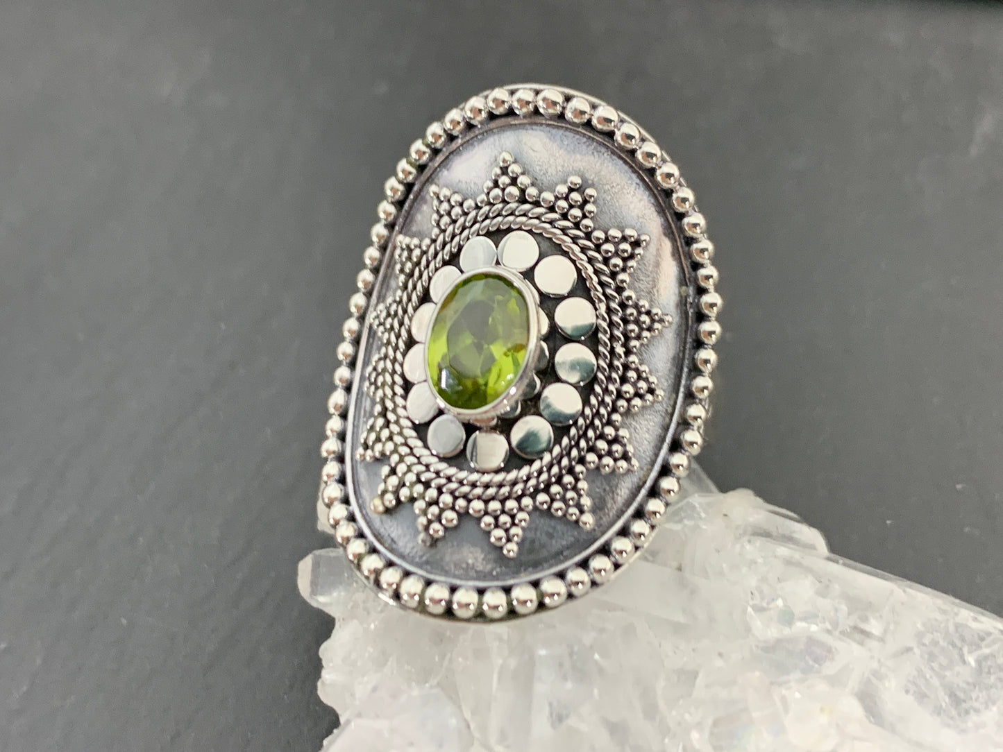 Boho Peridot Ring, Sterling Silver Statement Ring, Vintage Style Filigree Jewelry, Green Gemstone (Copy) (Copy)