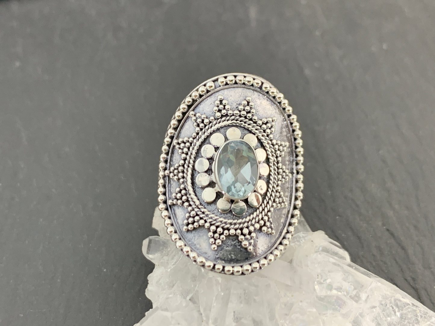 Boho Topaz  Ring, Sterling Silver Statement Ring, Vintage Style Filigree Jewelry, Blue Gemstone (Copy) (Copy) (Copy)