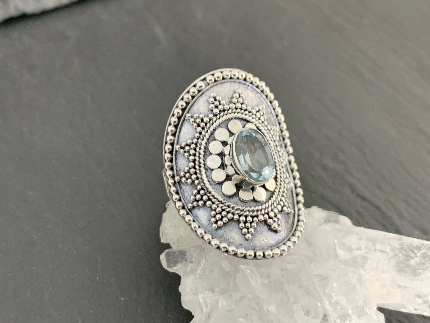 Boho Topaz  Ring, Sterling Silver Statement Ring, Vintage Style Filigree Jewelry, Blue Gemstone (Copy) (Copy) (Copy)