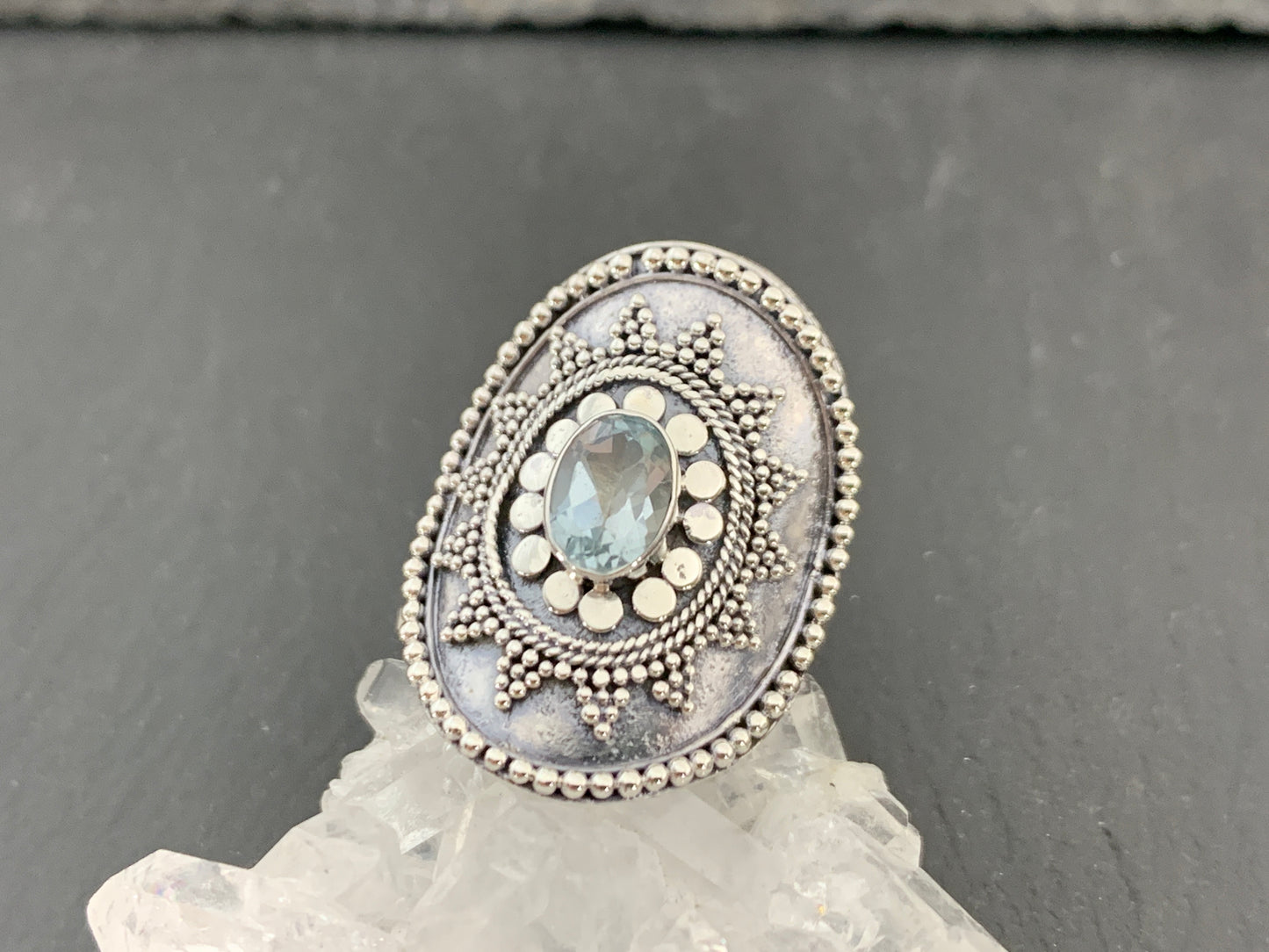 Boho Topaz  Ring, Sterling Silver Statement Ring, Vintage Style Filigree Jewelry, Blue Gemstone (Copy) (Copy) (Copy)