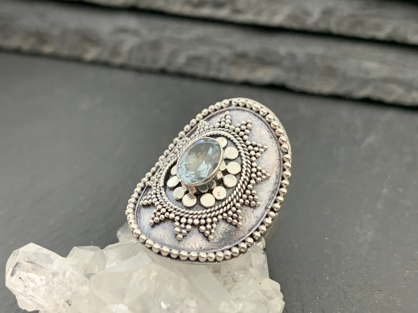 Boho Topaz  Ring, Sterling Silver Statement Ring, Vintage Style Filigree Jewelry, Blue Gemstone (Copy) (Copy) (Copy)