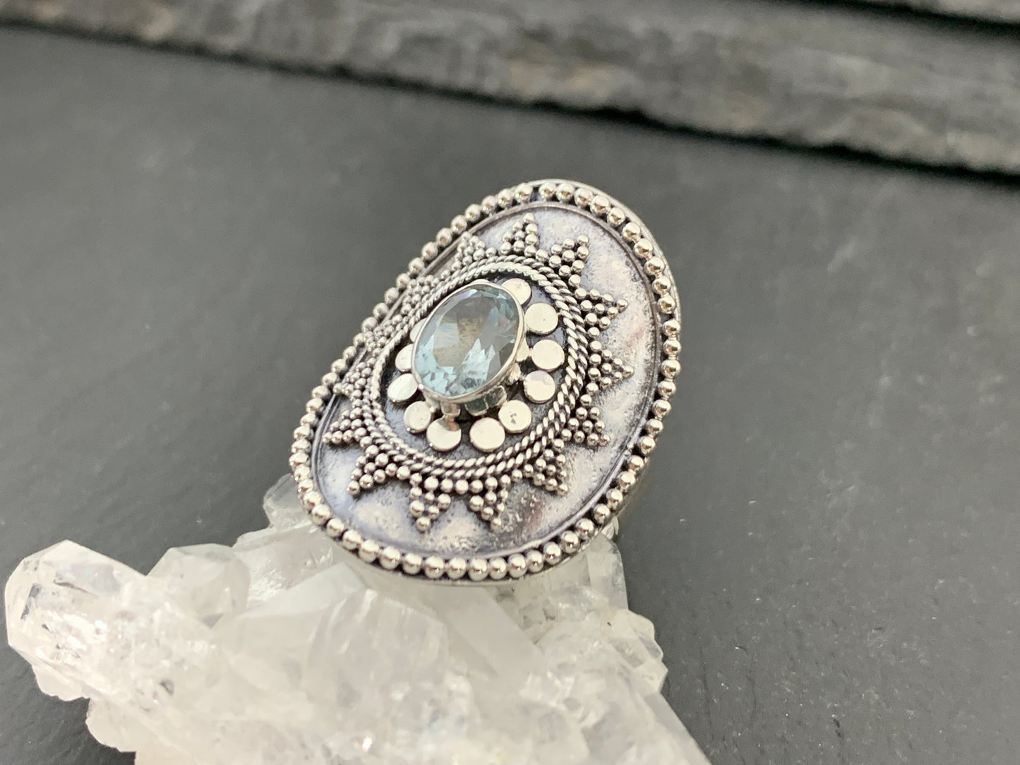 Boho Topaz  Ring, Sterling Silver Statement Ring, Vintage Style Filigree Jewelry, Blue Gemstone (Copy) (Copy) (Copy)
