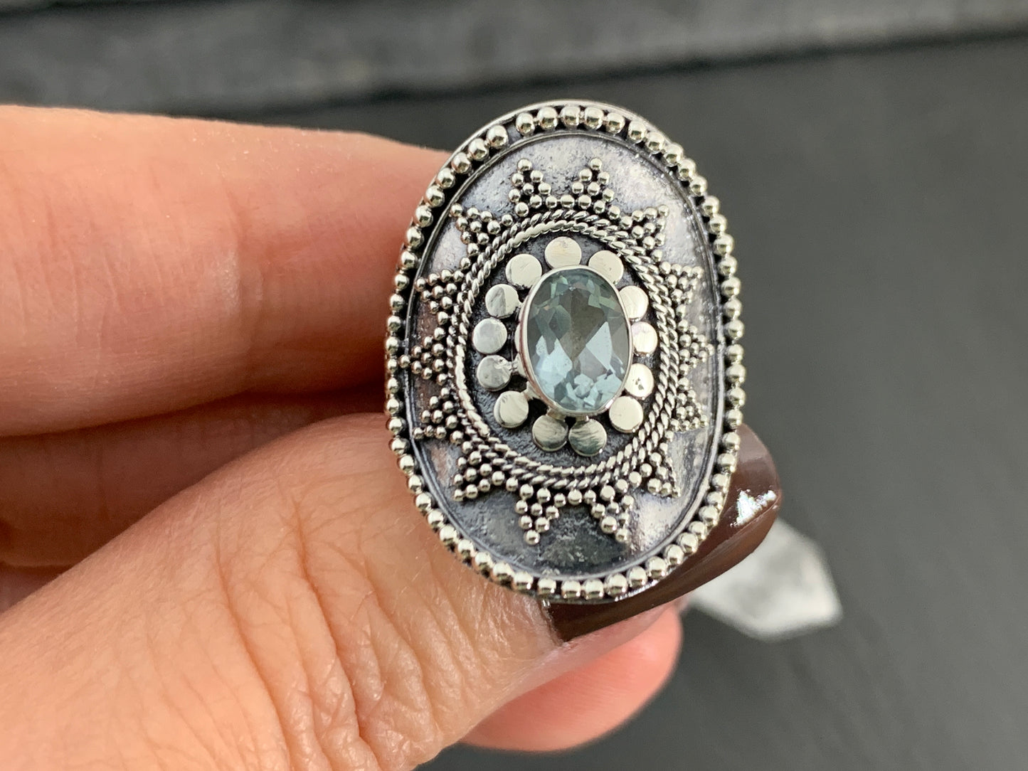 Boho Topaz  Ring, Sterling Silver Statement Ring, Vintage Style Filigree Jewelry, Blue Gemstone (Copy) (Copy) (Copy)