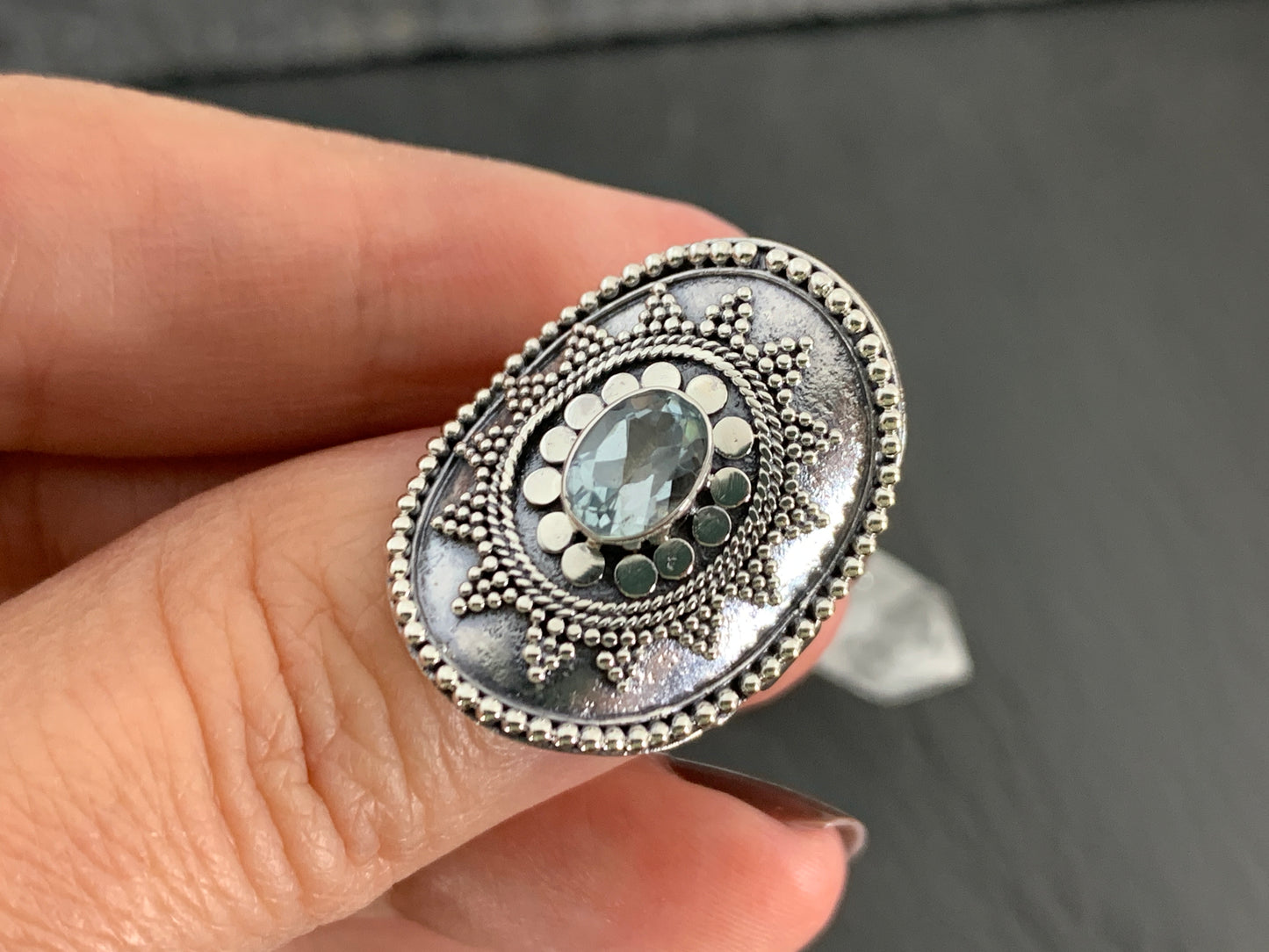 Boho Topaz  Ring, Sterling Silver Statement Ring, Vintage Style Filigree Jewelry, Blue Gemstone (Copy) (Copy) (Copy)