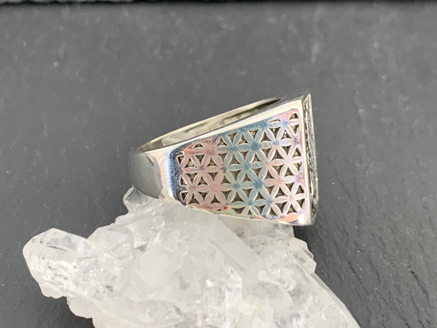 Sterling Silver Hamsa Hand Ring – Protection Symbol Ring with Geometric Detailing | Handmade Spiritual Jewelry