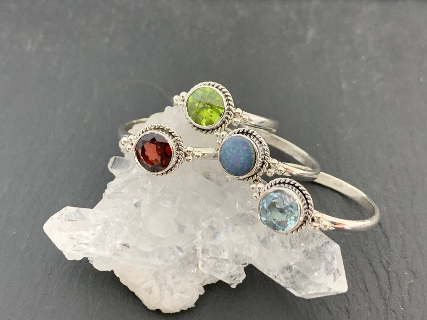 Sterling Silver Gemstone Rings – Peridot, Garnet, Blue Topaz, Opal & Citrine | Handmade Boho Birthstone Rings
