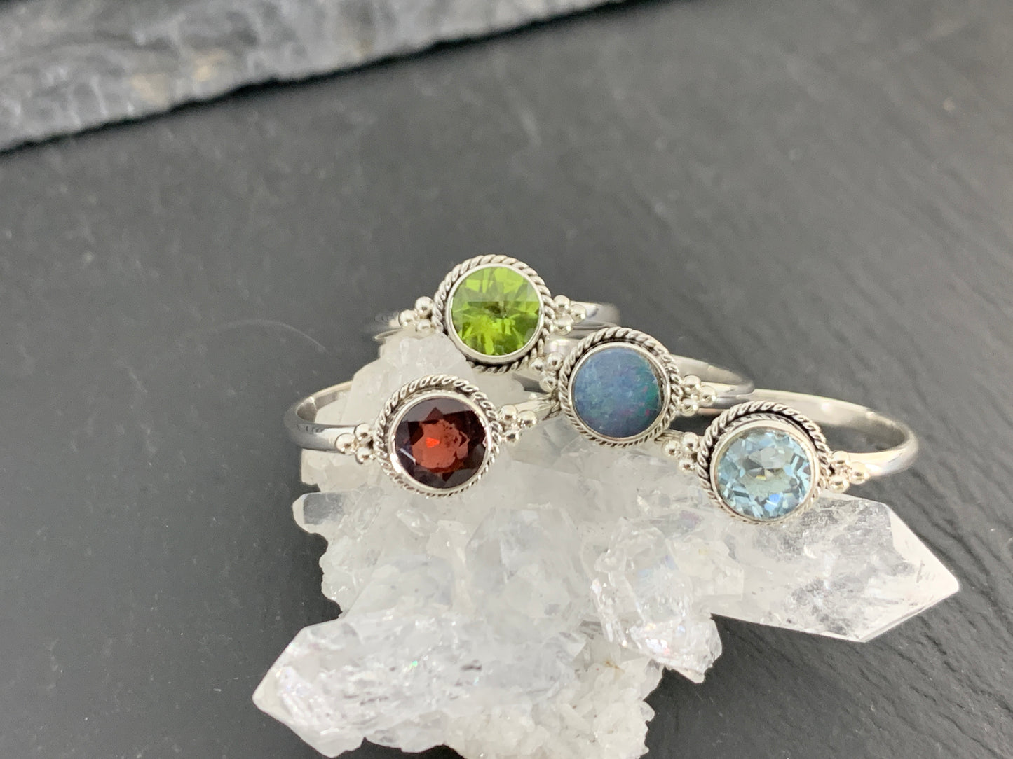 Sterling Silver Gemstone Rings – Peridot, Garnet, Blue Topaz, Opal & Citrine | Handmade Boho Birthstone Rings