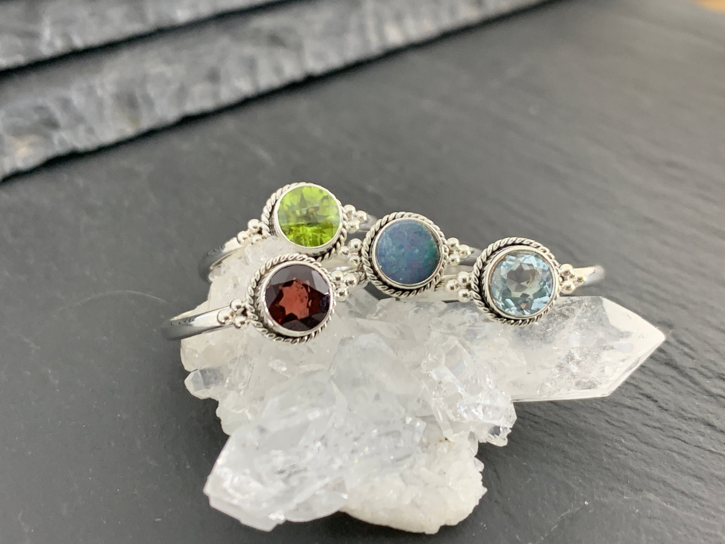 Sterling Silver Gemstone Rings – Peridot, Garnet, Blue Topaz, Opal & Citrine | Handmade Boho Birthstone Rings