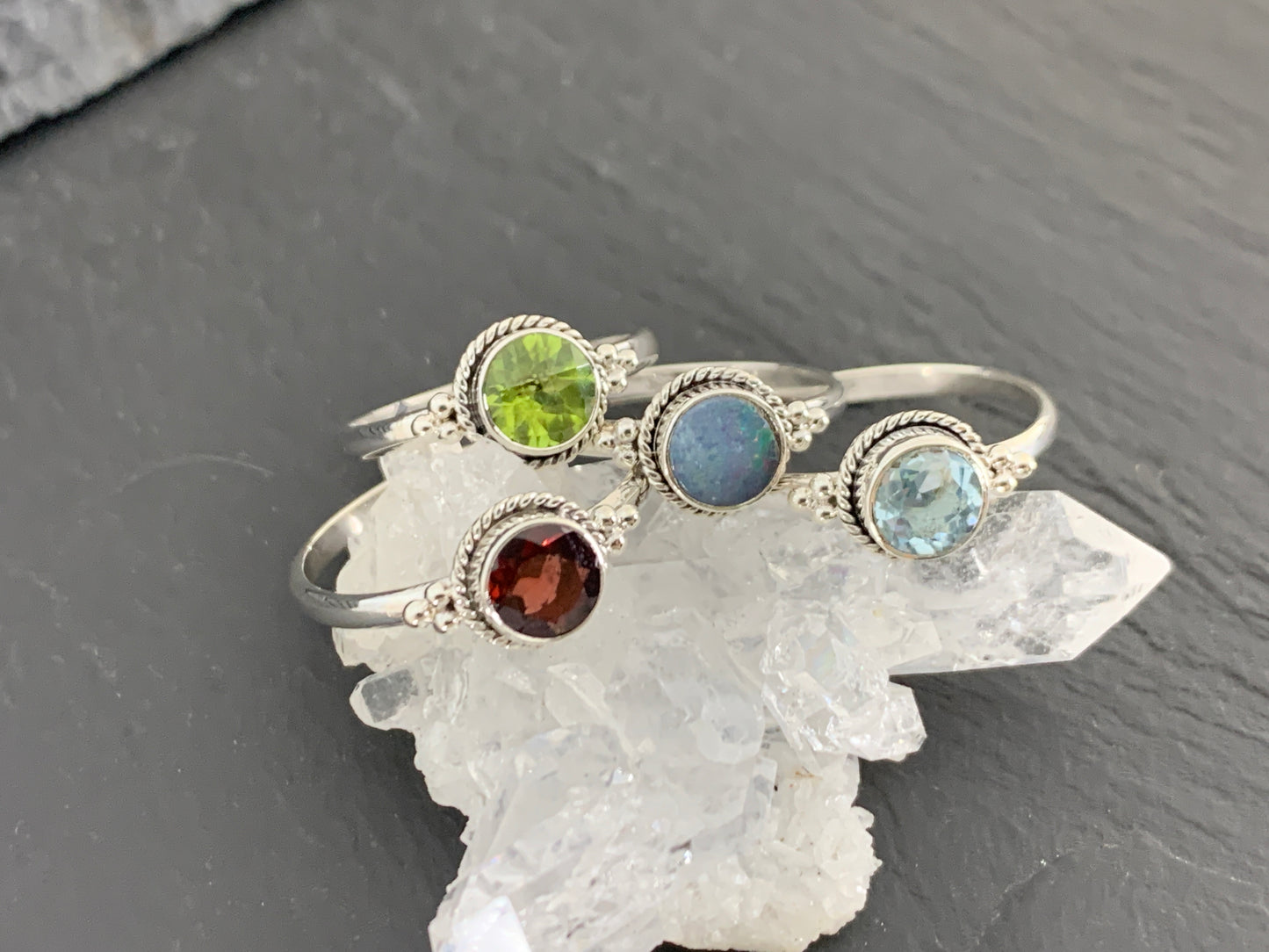 Sterling Silver Gemstone Rings – Peridot, Garnet, Blue Topaz, Opal & Citrine | Handmade Boho Birthstone Rings