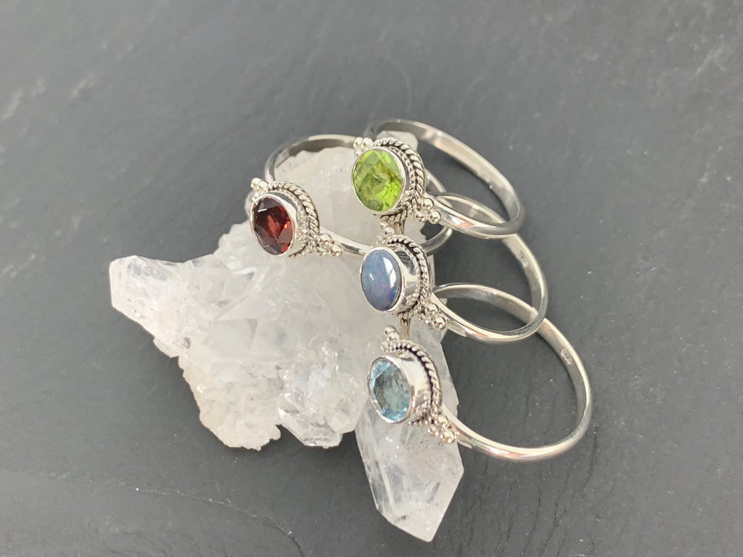 Sterling Silver Gemstone Rings – Peridot, Garnet, Blue Topaz, Opal & Citrine | Handmade Boho Birthstone Rings