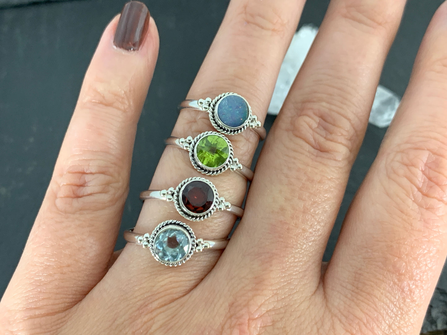 Sterling Silver Gemstone Rings – Peridot, Garnet, Blue Topaz, Opal & Citrine | Handmade Boho Birthstone Rings