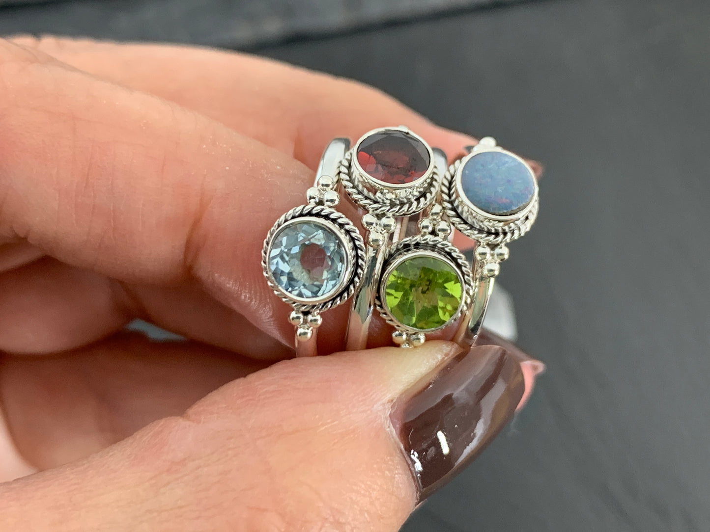 Sterling Silver Gemstone Rings – Peridot, Garnet, Blue Topaz, Opal & Citrine | Handmade Boho Birthstone Rings