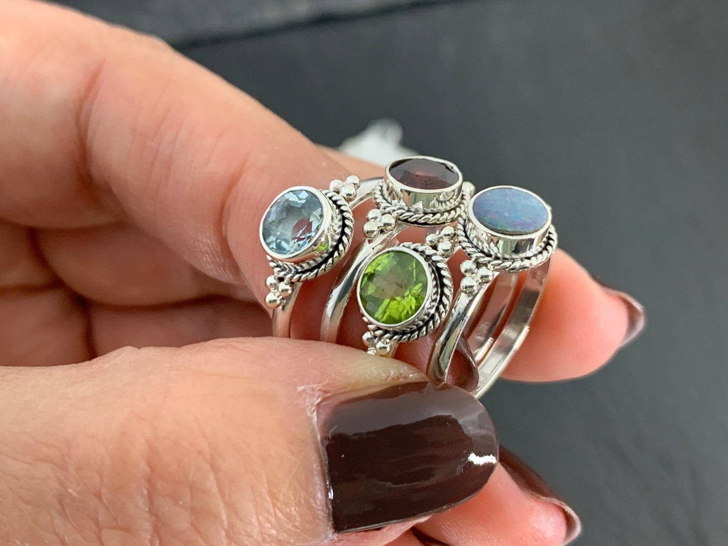 Sterling Silver Gemstone Rings – Peridot, Garnet, Blue Topaz, Opal & Citrine | Handmade Boho Birthstone Rings