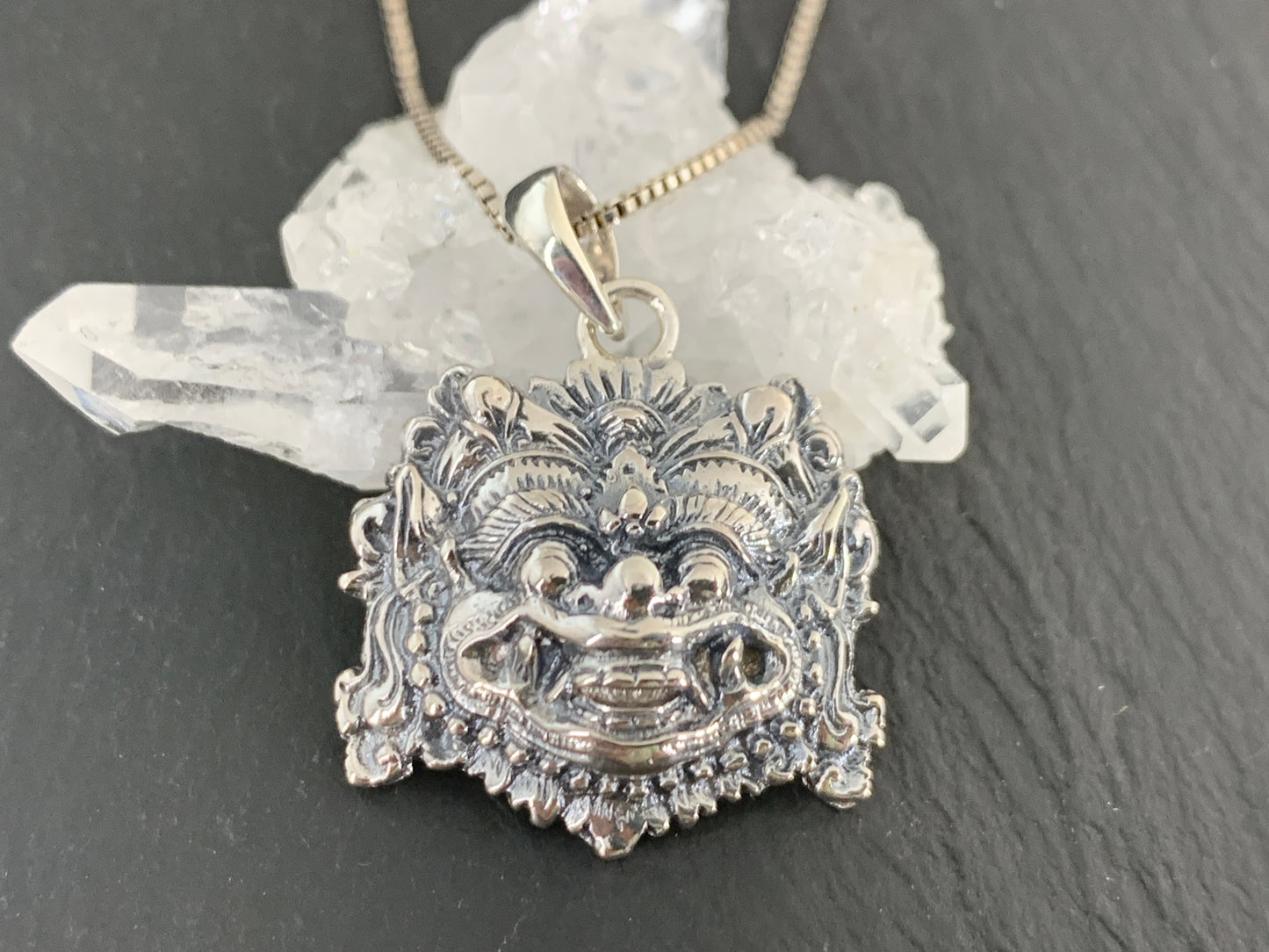 Balinese Barong Pendant • Sterling Silver Mask Necklace • Protection Amulet Jewelry