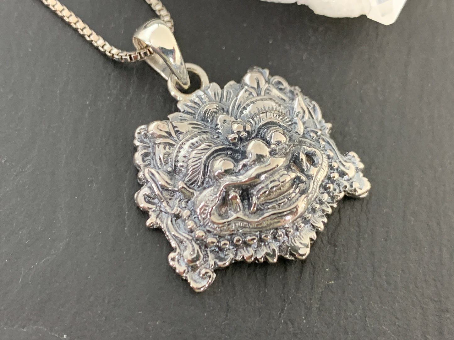 Balinese Barong Pendant • Sterling Silver Mask Necklace • Protection Amulet Jewelry