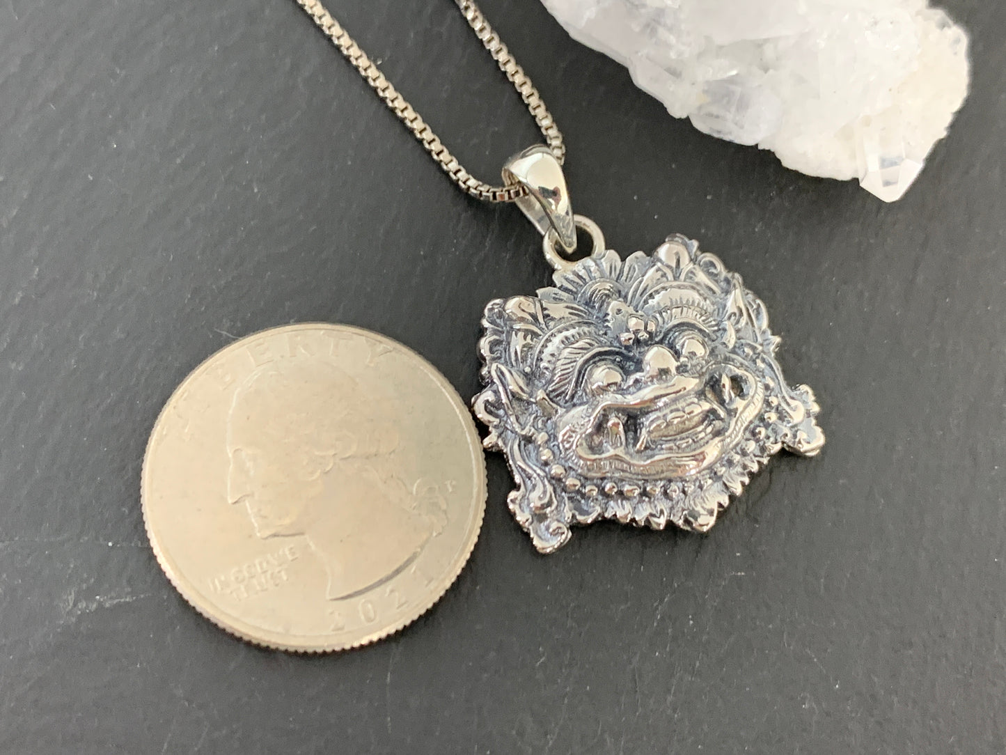 Balinese Barong Pendant • Sterling Silver Mask Necklace • Protection Amulet Jewelry