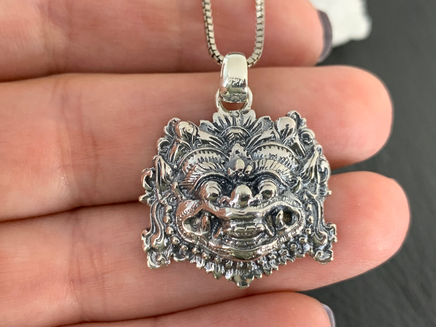 Balinese Barong Pendant • Sterling Silver Mask Necklace • Protection Amulet Jewelry