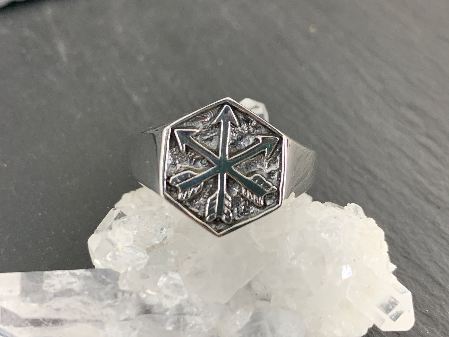 Hexagonal Viking Compass Ring • Vegvisir Norse Symbol Ring •  Rune Protection Jewelry
