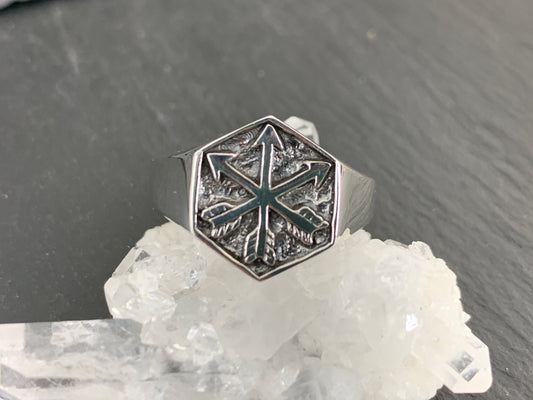 Hexagonal Viking Compass Ring • Vegvisir Norse Symbol Ring •  Rune Protection Jewelry