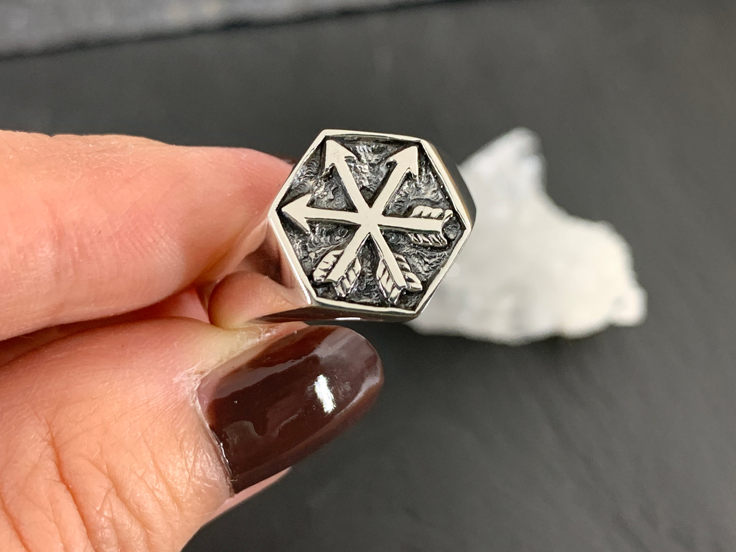 Hexagonal Viking Compass Ring • Vegvisir Norse Symbol Ring •  Rune Protection Jewelry