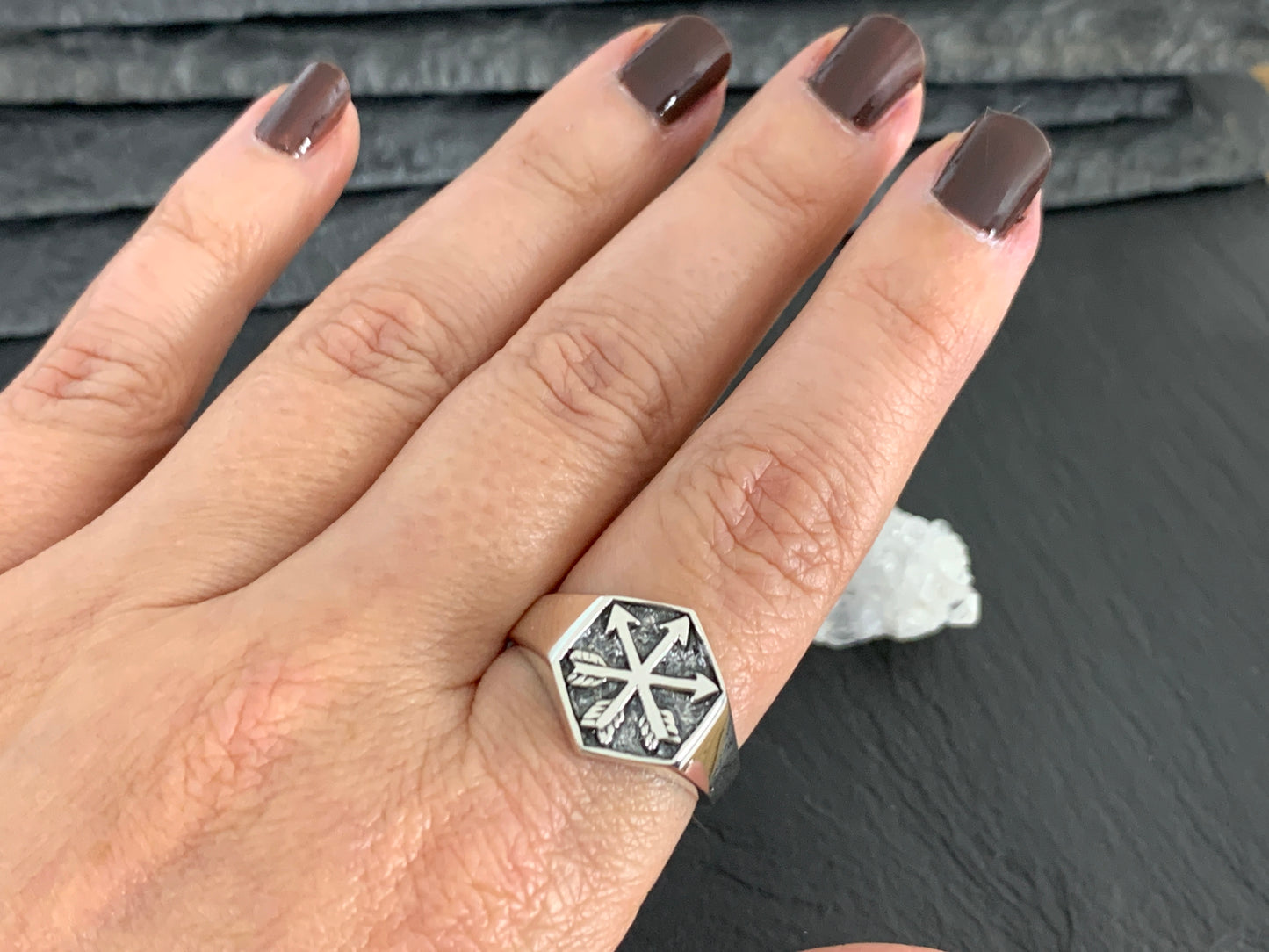 Hexagonal Viking Compass Ring • Vegvisir Norse Symbol Ring •  Rune Protection Jewelry