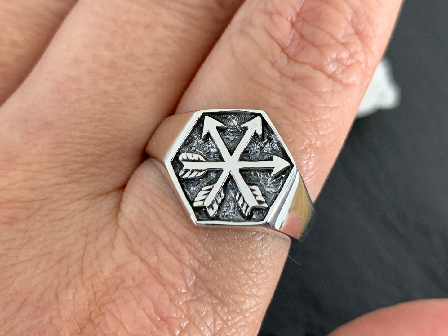 Hexagonal Viking Compass Ring • Vegvisir Norse Symbol Ring •  Rune Protection Jewelry