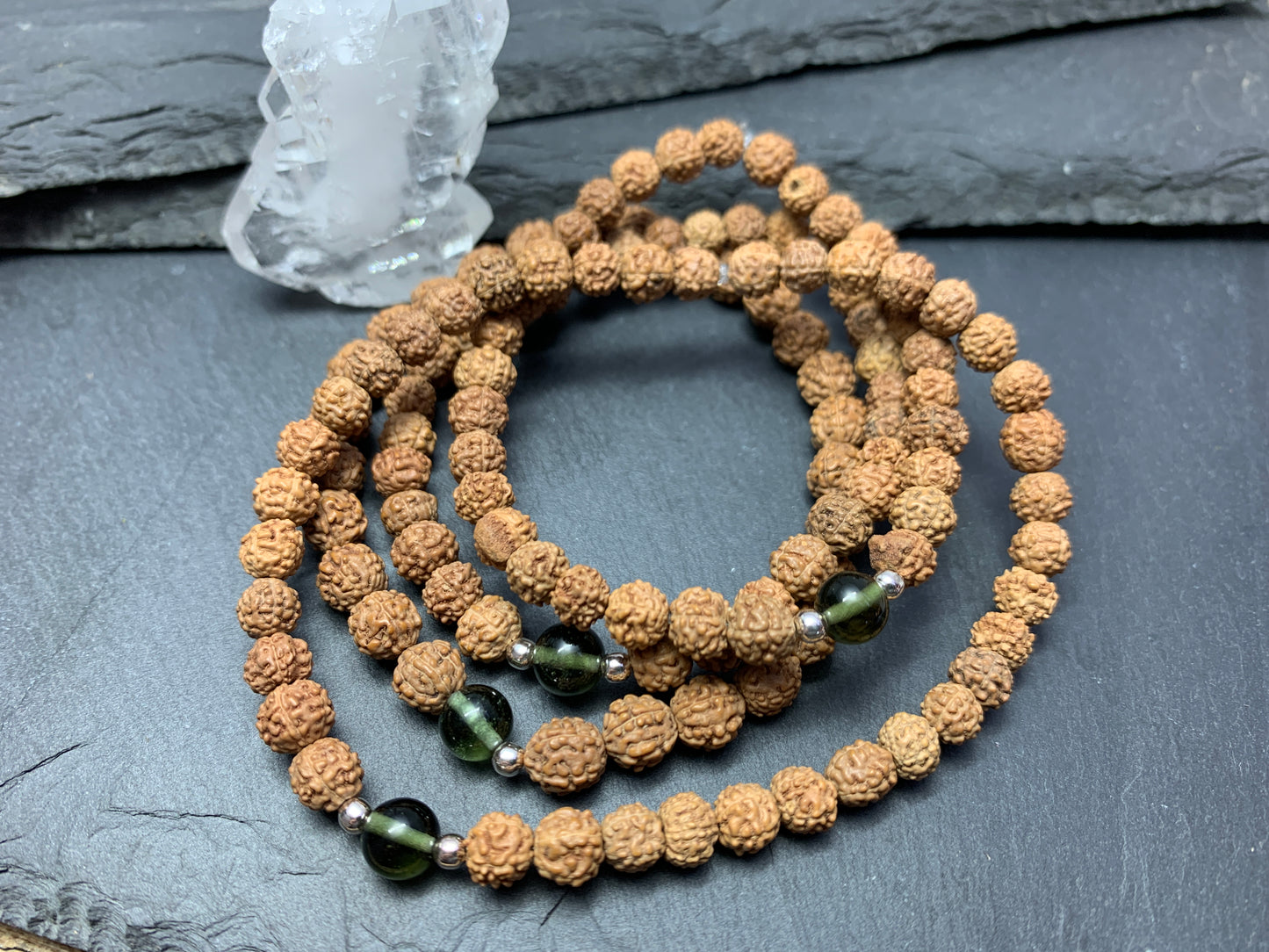 Moldavite & Rudraksha Beads Bracelet