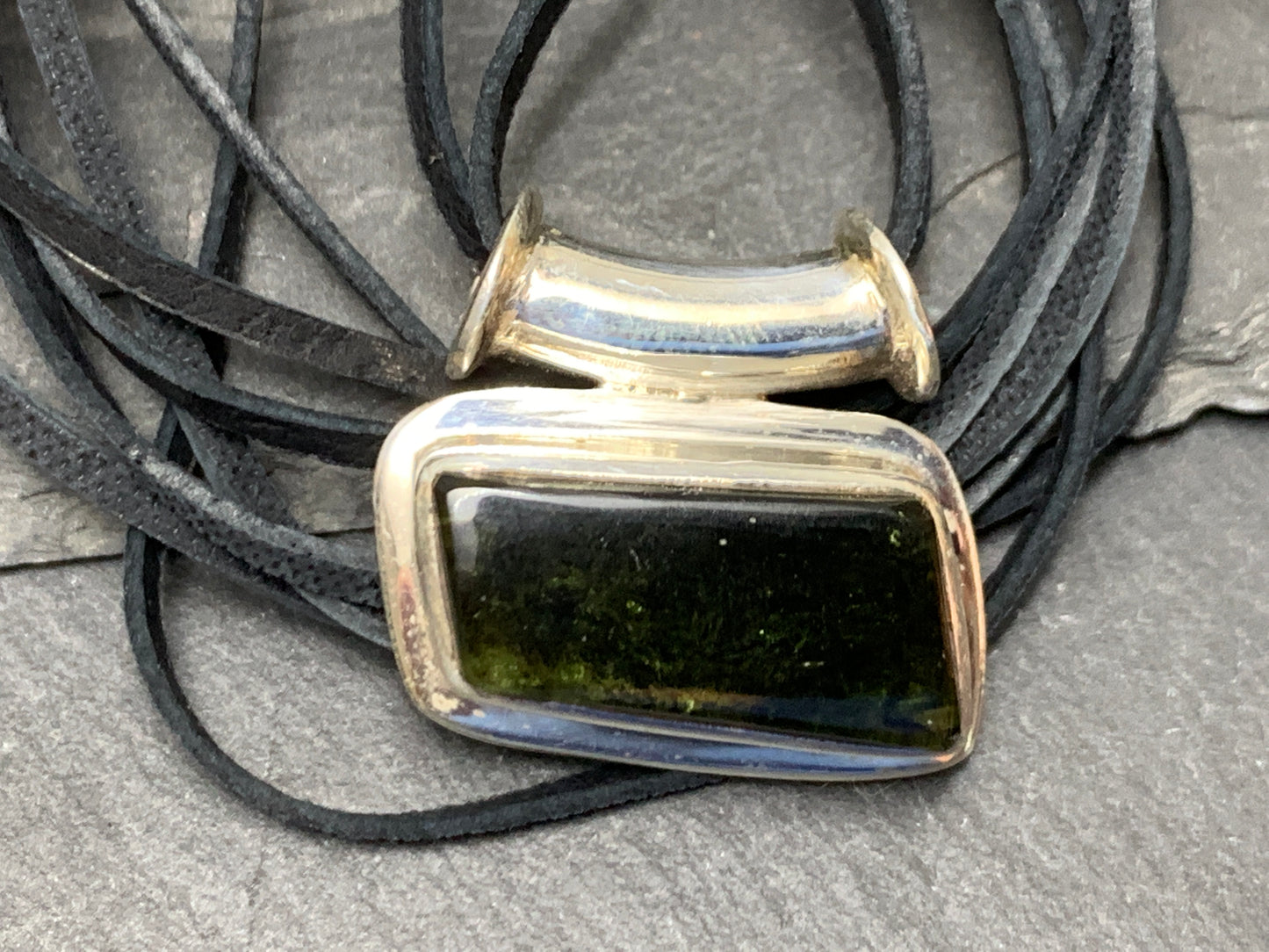 Free Form Moldavite pendant with tube bail ( polished Moldavite )