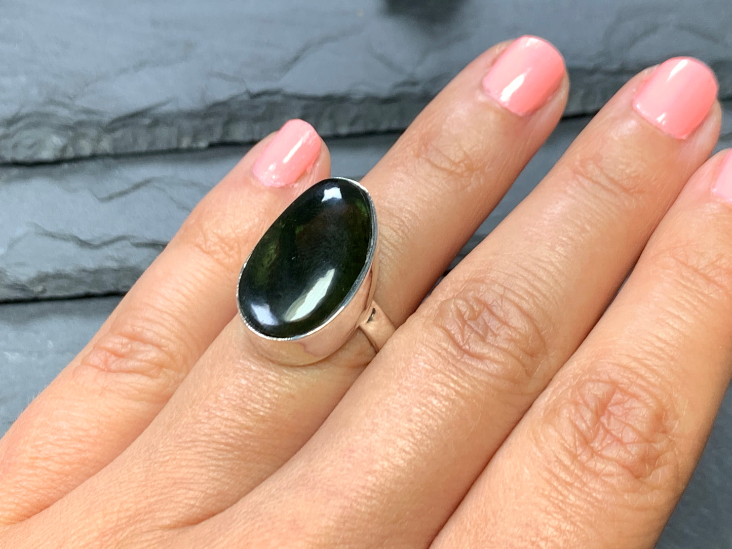 Polished moldavite ring/ size 6.0 US