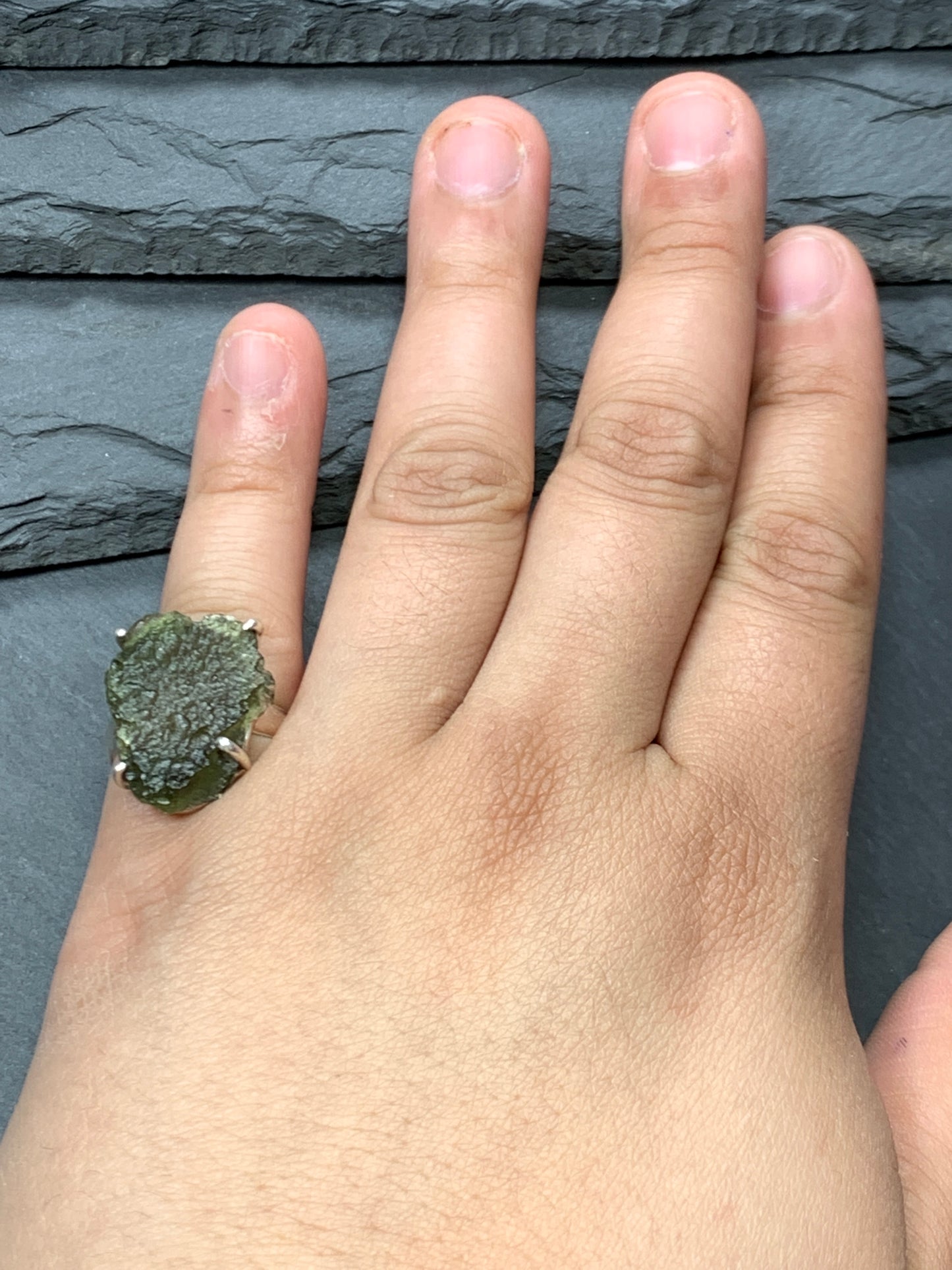 "Deneb" Ring with Rough Moldavite 5.5US