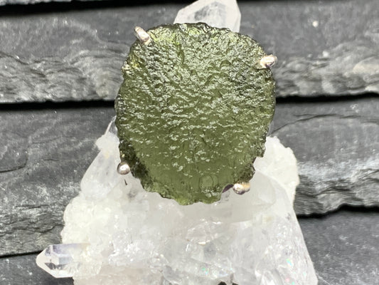 "Antares" Ring with Rough Moldavite 5.75 US