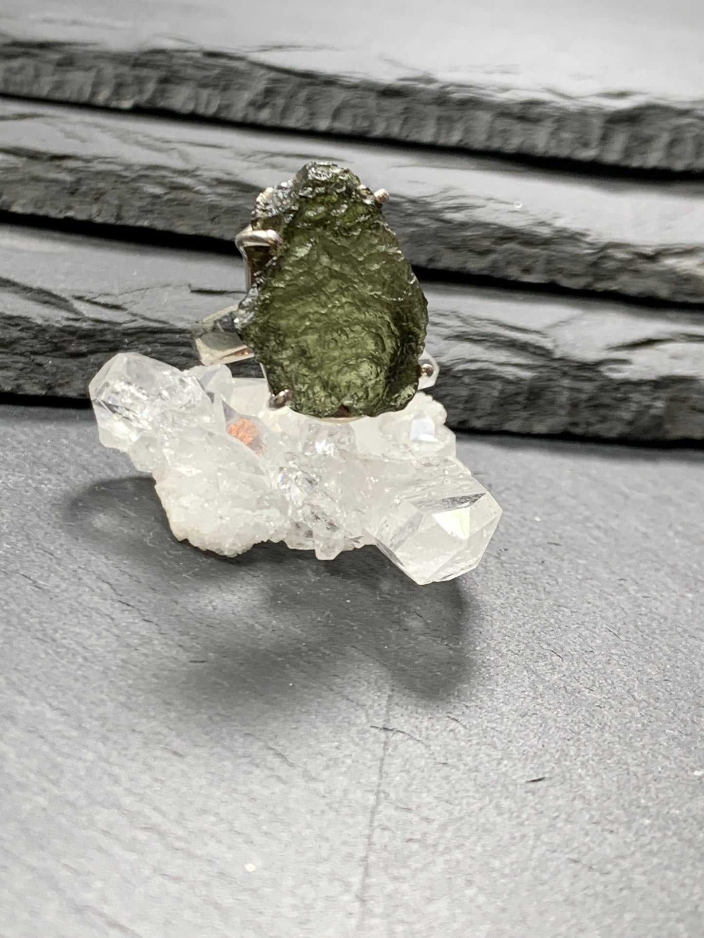 "Deneb" Ring with Rough Moldavite 5.5US