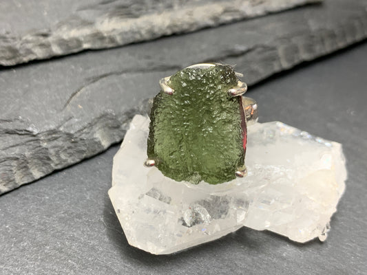 " Altair" Ring with Rough Moldavite 5.75 US