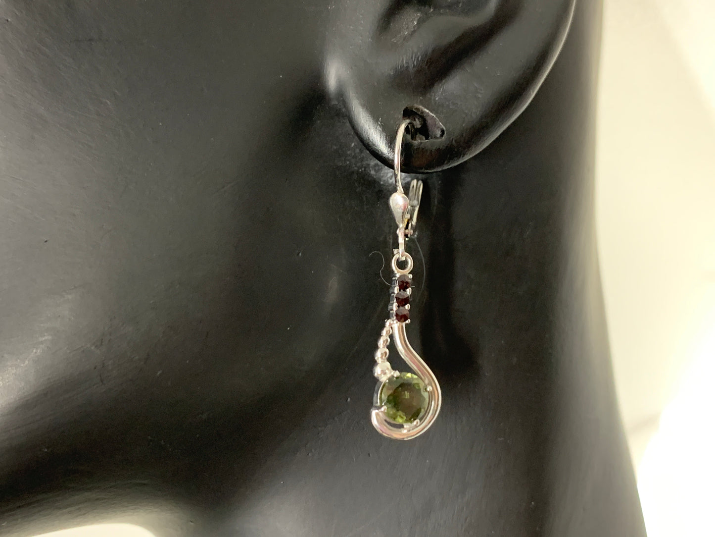Faceted Garnet & Moldavite earrings