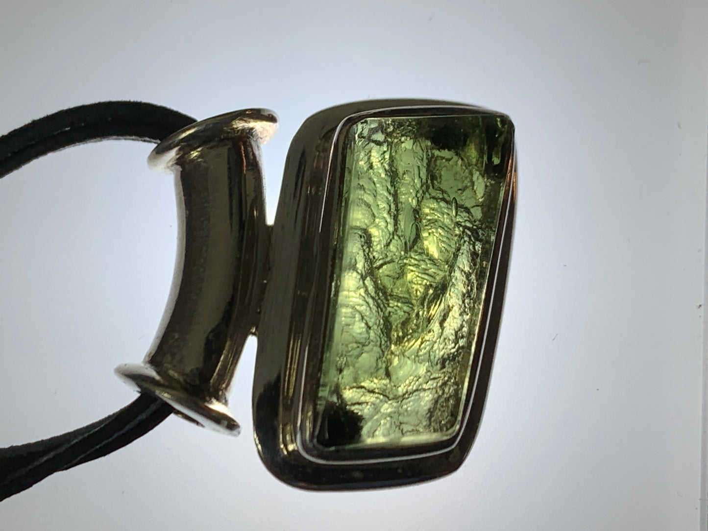 Free Form Moldavite pendant with tube bail ( polished Moldavite )