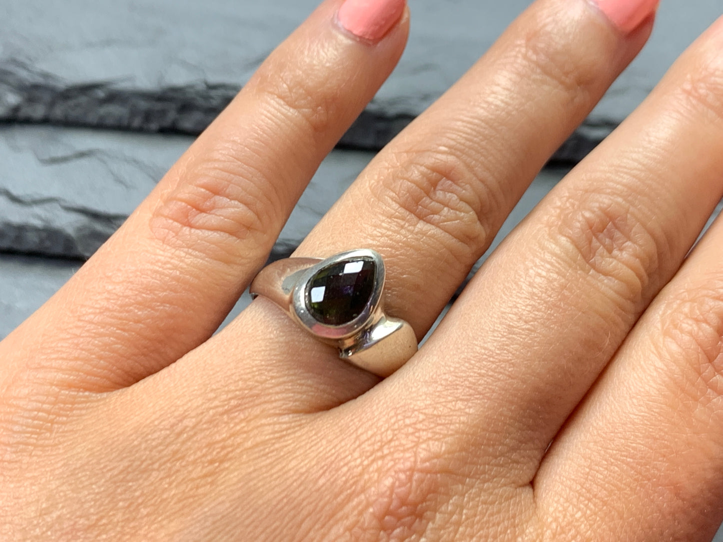 Ring with Moldavite/ 6.75 US