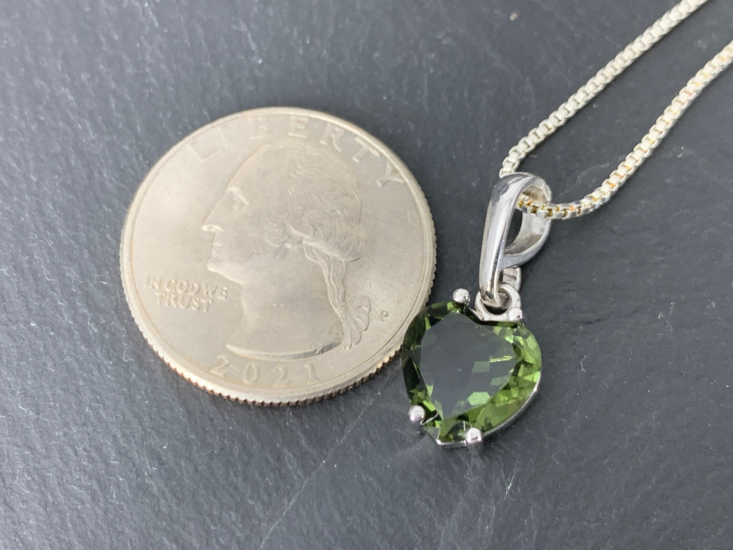 Heart Moldavite Pendant with Sterling Silver chain